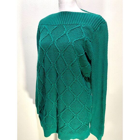 Loft sweater geometric cable knit Cotton festive business casual holiday women L - Picture 2 of 5